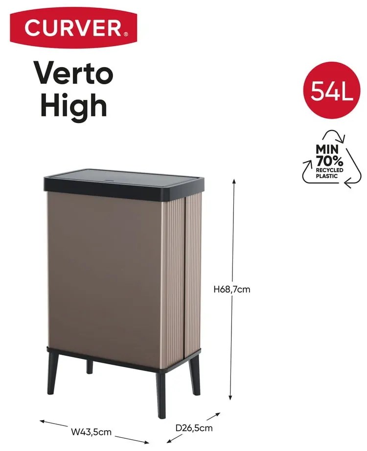 Ružový dotykový odpadkový kôš z recyklovaného plastu 54 l Verto High – Curver