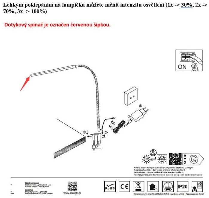 ACA Lighting LED stmievateľná stolná lampička DELGADO 5W/230V/4000K/320Lm/120°/IP20, zlatá