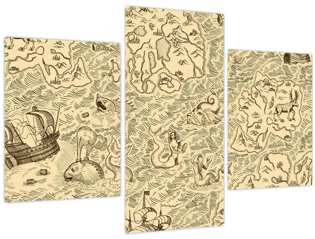 Obraz - Vintage mapa, ilustrácie (90x60 cm)