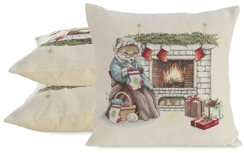 VIANOČNÁ GOBELÍNOVÁ DEKORAČNÁ OBLIEČKA NA VANKÚŠ MERRY3 45X45 CM VZOROVANÁ