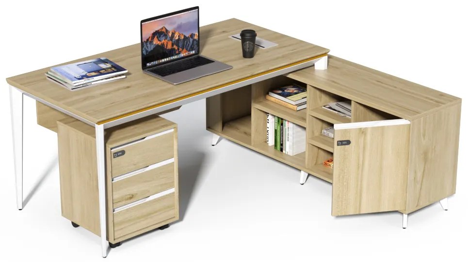 Kancelársky stôl s kontajnerom a komodou Houseland Profit Home 01 dub/biela