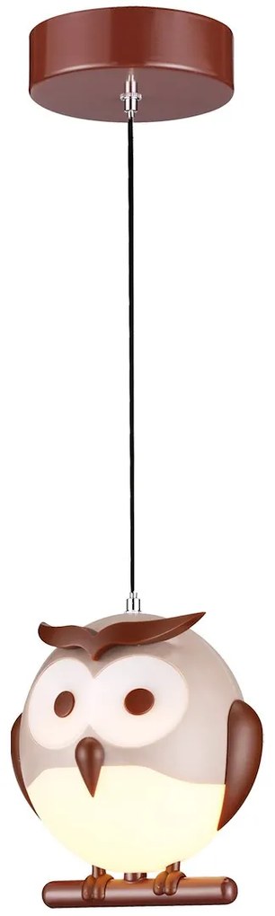 Detské závesné svietidlo Owl, 1x hnedé plastové tienidlo, br