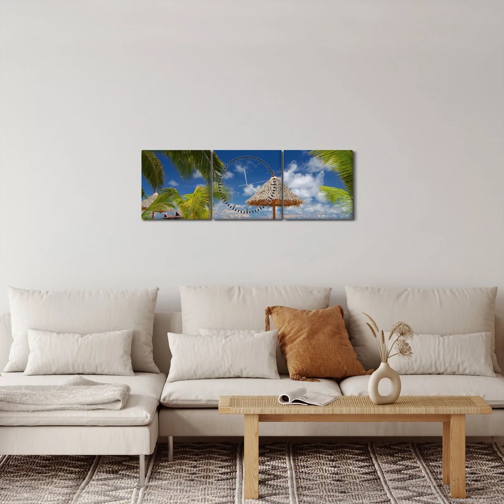 Obraz - Pláž s bielym pieskom (s hodinami) (90x30 cm)