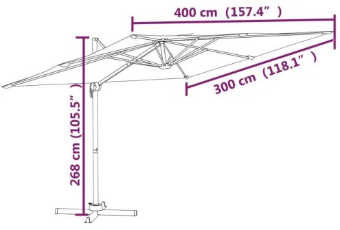 vidaXL LED konzolový slnečník sivohnedý 400x300 cm-