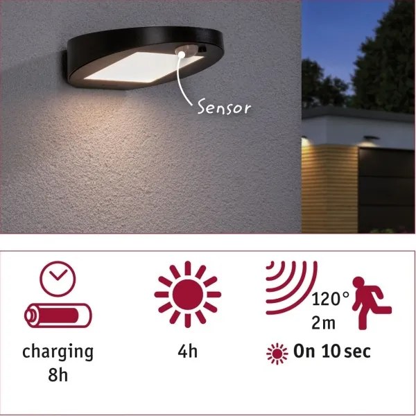 Paulmann 94246 - LED/1,2W IP44 Vonkajšie solárne svietidlo so senzorom RYSE 3,7V