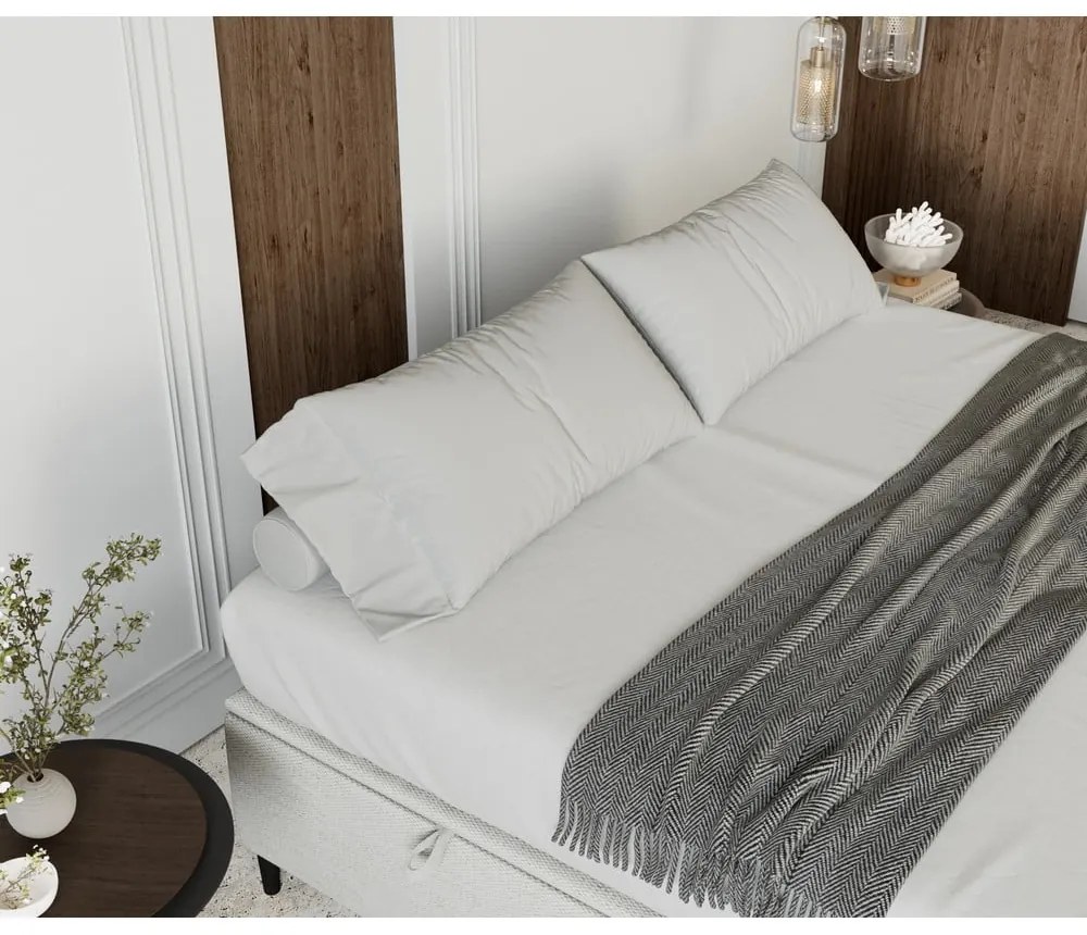 Krémovobiela čalúnená dvojlôžková posteľ s úložným priestorom 180x200 cm Tate – Maison de Rêve