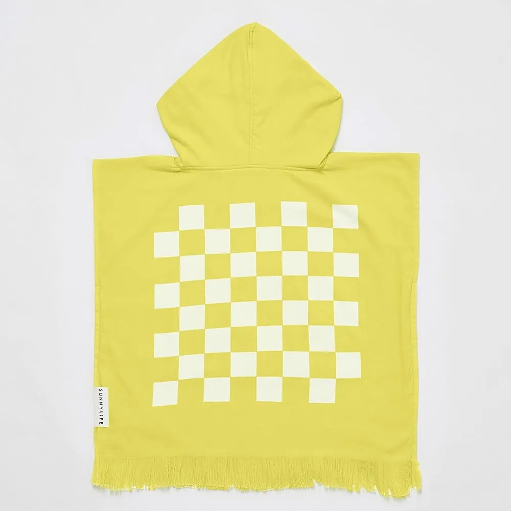 Žltá detská plážová osuška s kapucňou Sunnylife Checkerboard, 3-6 rokov