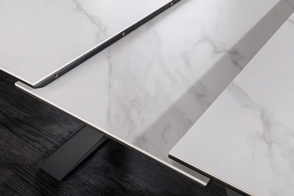 Jedálenský stôl CONCORD 180-230 cm rozkladací mramorový vzhľad biely keramický tvrdené sklo