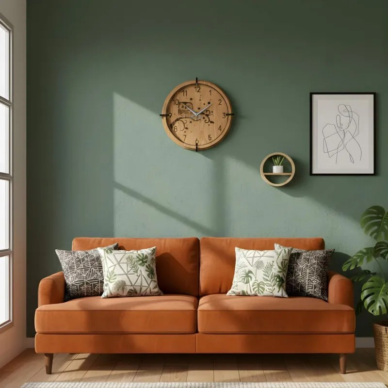 Drevené nástenné hodiny Sova na vetve – dubový dekor, tichý chod | SENTOP HDF0573-OAK