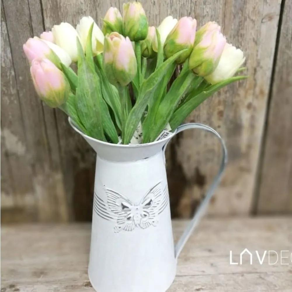 tulipán rúžovo zelený jemne bielený 42CM cena za 1ks