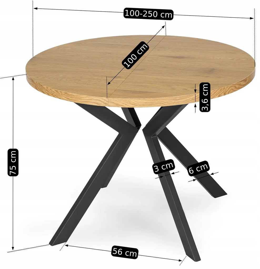 JAKS Okrúhly rozkladací stôl 100 - 250cm Lukas zlatý dub 2/2