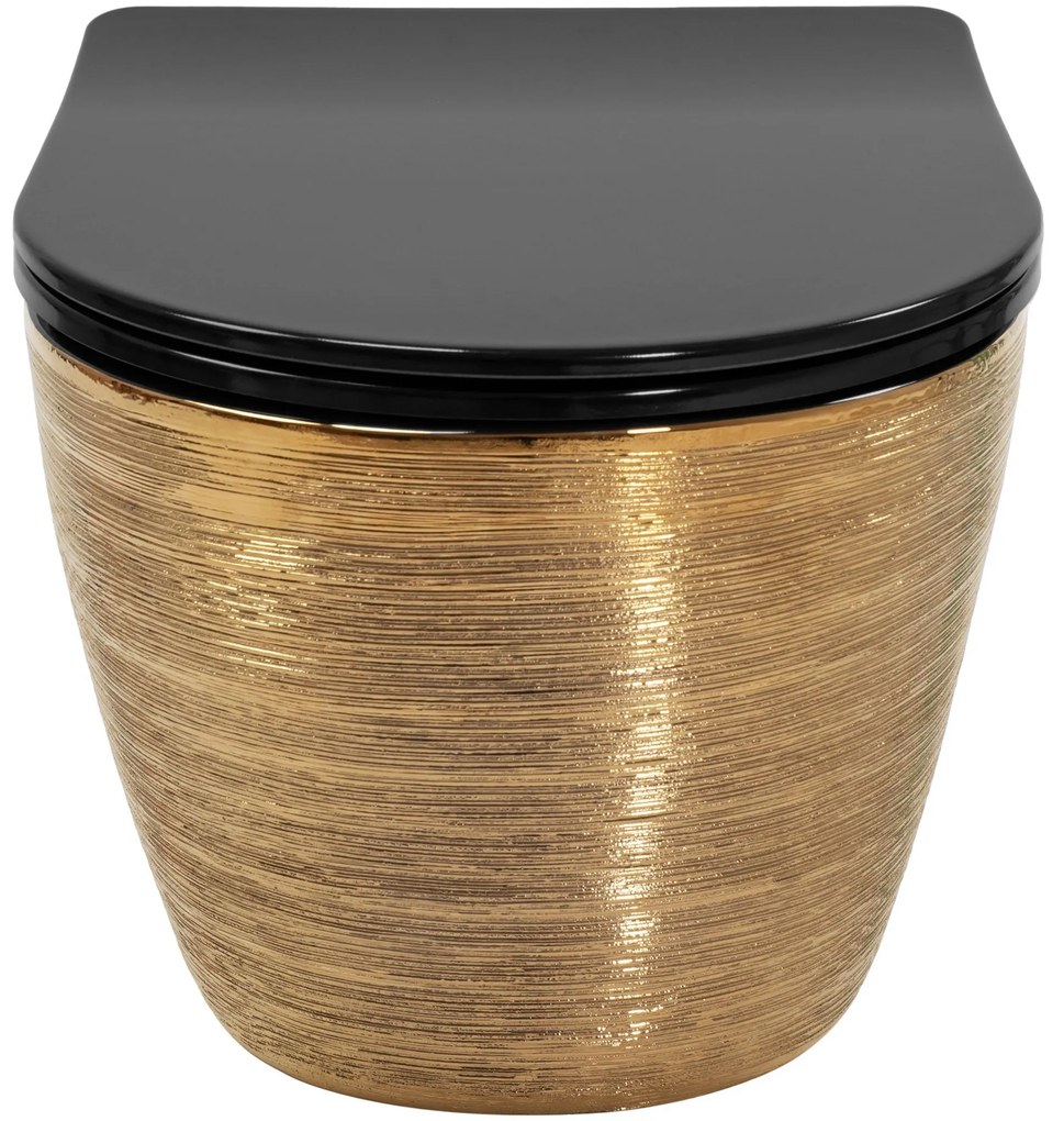 Rea Carlo Mini, závesná WC misa Tornado 490x360x370 mm, čierna-zlatá štruktúrovaná, REA-C4330