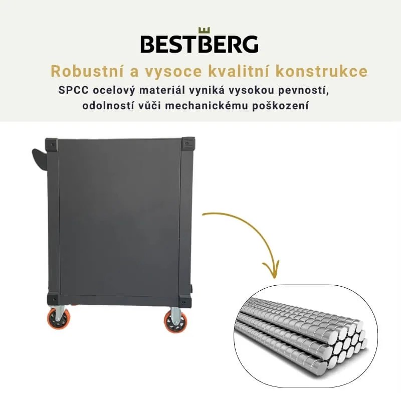 Kovový pojazdný dielenský vozík so 7 zásuvkami BestBerg BBTC-701 / SPCC steel