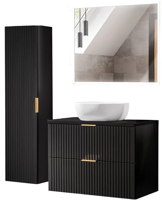 Kúpeľňová zostava Casad 80 cm so skrinkami, umývadlom a zrkadlom čierna