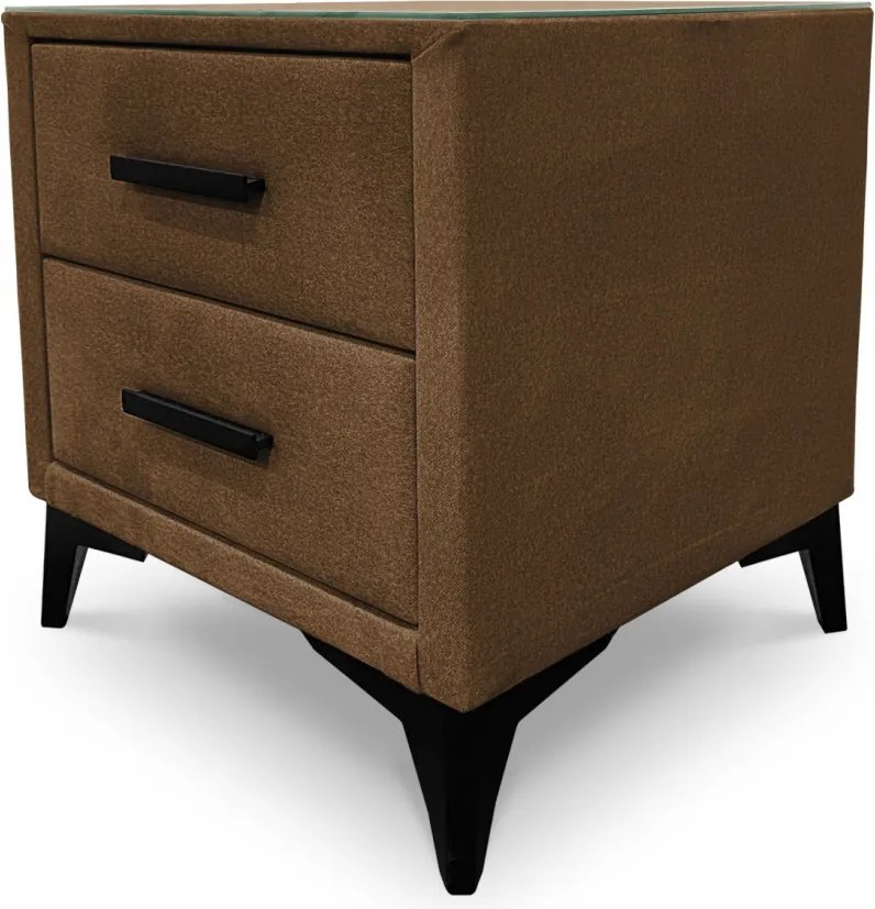 Nočný stolík s 2 zásuvkami Joy, whisky hnedá látka