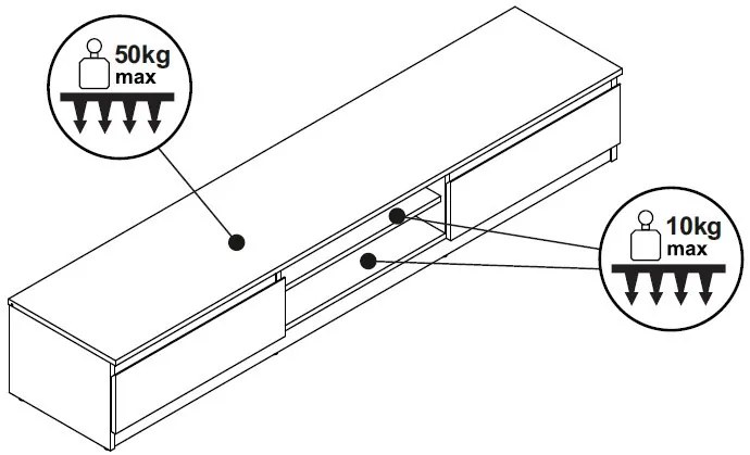 TV stolík Carlos, šedý betón, 175 cm