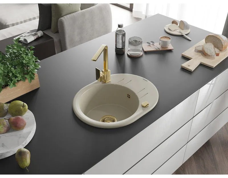 Mexen Kevin, drez granitový 586x458x190 mm, 1-komorový a zlatá Rita, béžová, 6517-69-670300-50