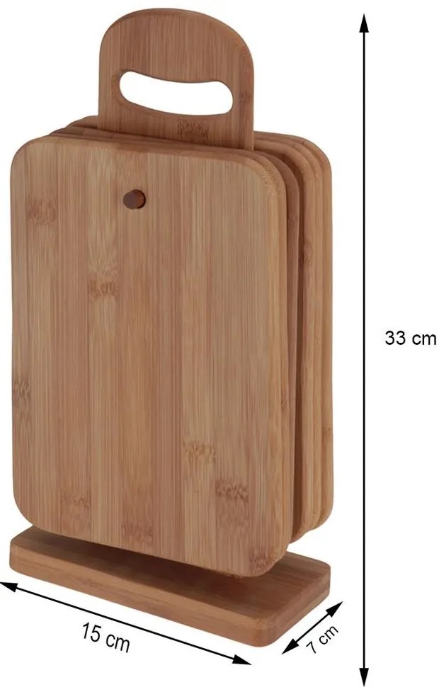 Doska na krájanie so stojanom Set, bambus, sada 6ks, 22x15 cm