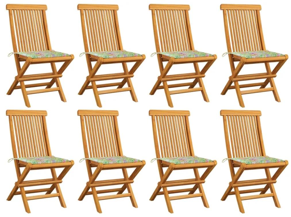 Záhradné stoličky s listovými podložkami 8 ks tíkový masív 3072929