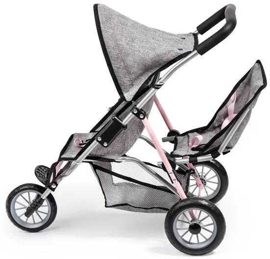 Bayer Design Kočík pre bábiky dvojičky Duo (sivá/bledoružová) (100355100)