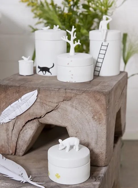Biela porcelánová dóza na kávu PORCELAINSTORIES CAN CAT