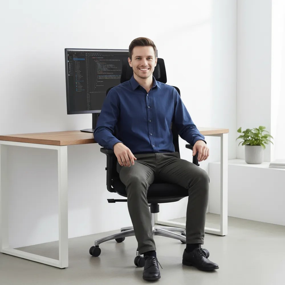Kancelárska ergonomická stolička Neoseat TASCO — sieť / látka, čierna, nosnosť 150 kg