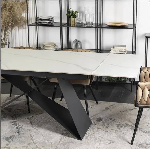 Rozkladací stôl ROCCO 160–240 cm Biely mramor / Čierna