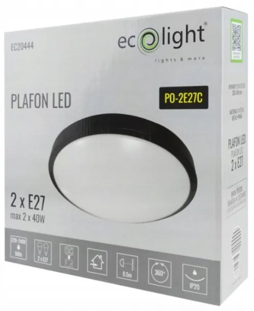 ECOLIGHT Okrúhly LED stropný panel - 2xE27 - čierny