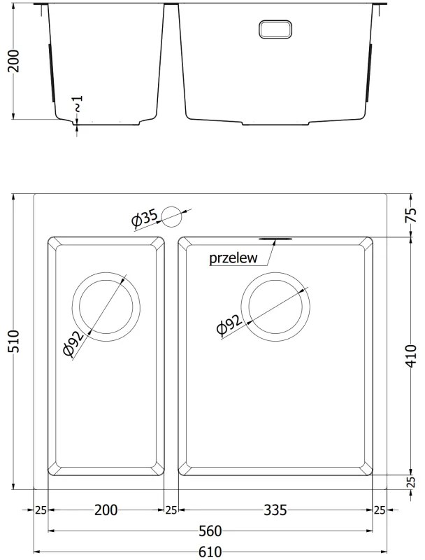 Mexen Flexo, 1.5-komorový nerezový drez 610 x 510 mm, brúsena oceľ, vzor voština, 6446611500-01HC