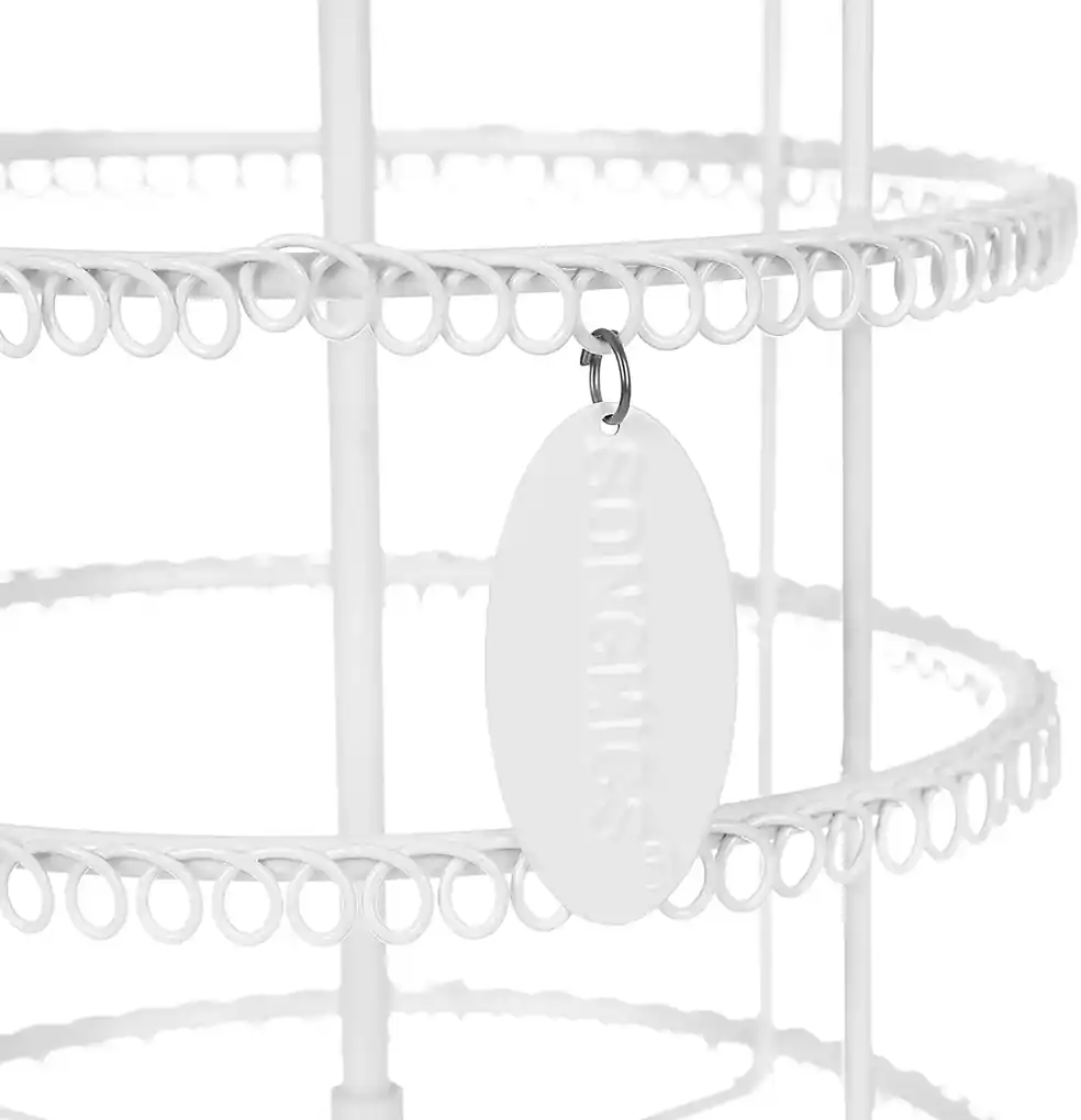 Kruhový stojan na šperky bez podstavca, 4 poschodia, kovový, biely | BIANO