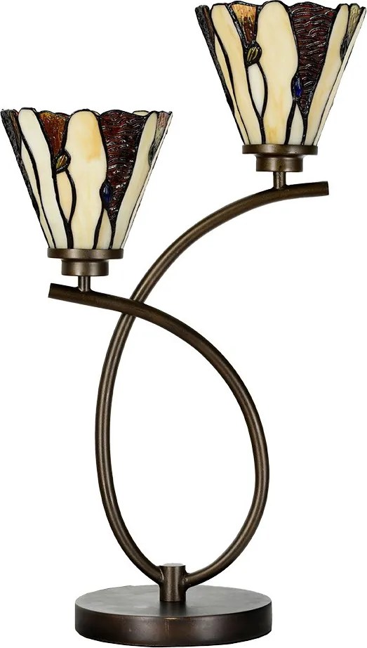 Béžovo-hnedá stolná lampa Tiffany Titto s 2kvetmi - 46*28*63 cm E14/max 2*40W