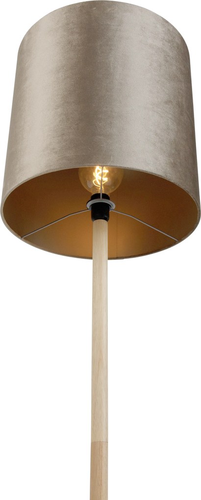 Drevená stojacia lampa s taupe zamatovým tienidlom 40 cm - Mels