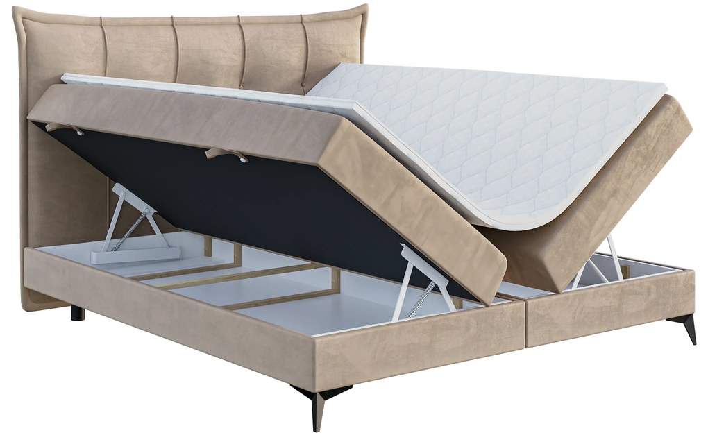 Manželská posteľ Boxspring 140 cm Foxtrot (svetlobéžová) (s matracom a úl. priestorom). Akcia -20%. Vlastná spoľahlivá doprava až k Vám domov. 1043366