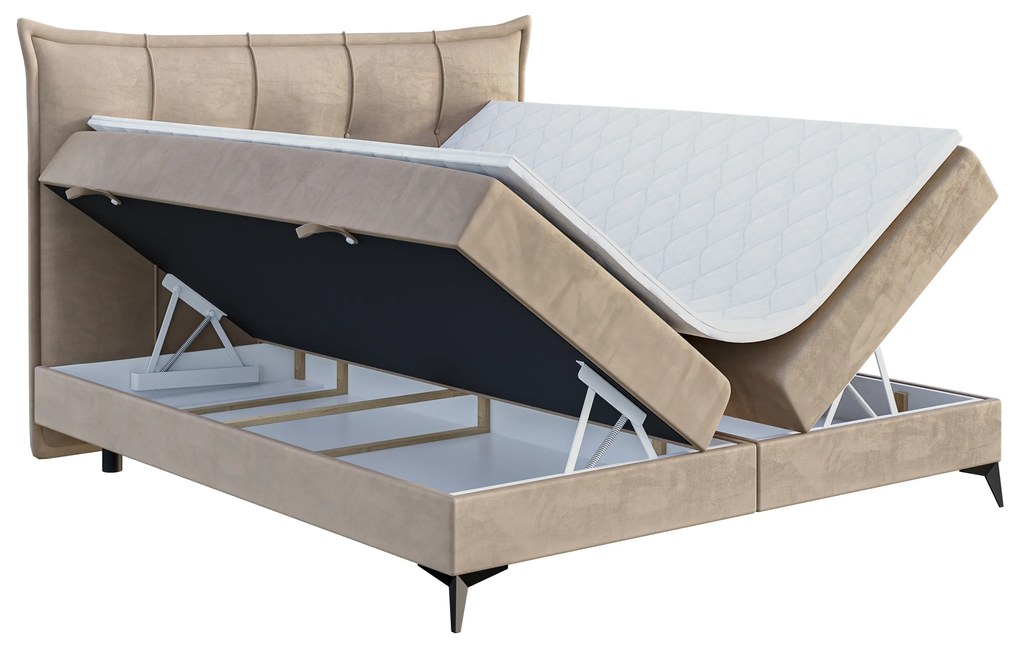 Manželská posteľ Boxspring 160 cm Foxtrot (svetlobéžová) (s matracom a úl. priestorom). Vlastná spoľahlivá doprava až k Vám domov. 1043367