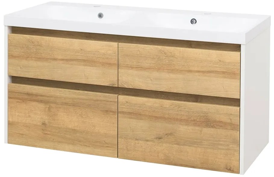 Mereo Mereo, Opto, kúpeľňová skrinka s umývadlom z liateho mramoru, 121 cm, biela/dub Riviéra, MER-CN933M