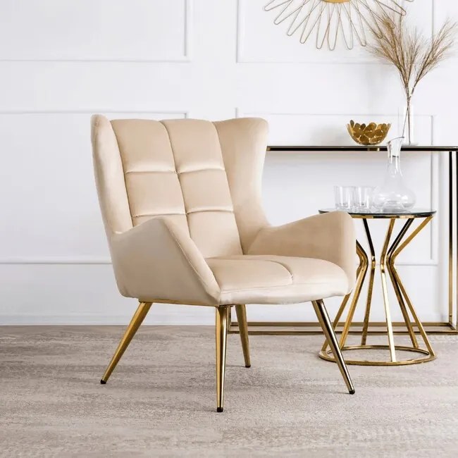 Dizajnové kreslo Viborg ušiak krémová velúr