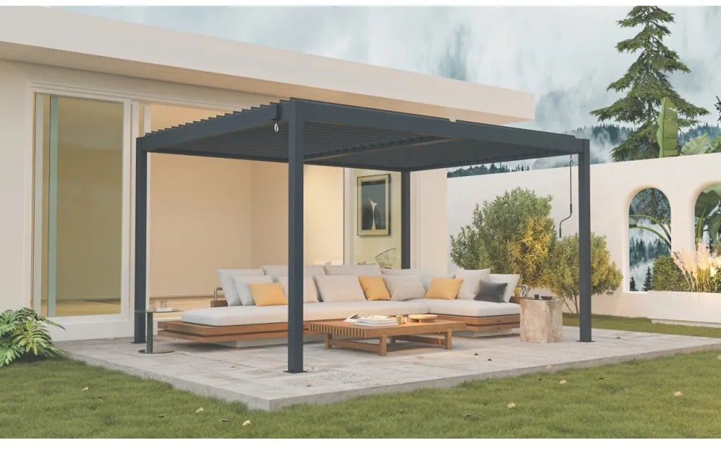 ZÁHRADNÉ KOMBO bioklimatická pergola s lamelami BestBerg BBP-12G + záhradný jedálenský set 6+1 BestBerg BBGF-53B