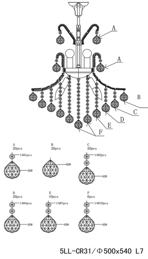 Luxus krištáľ luster do obývačky Ø50