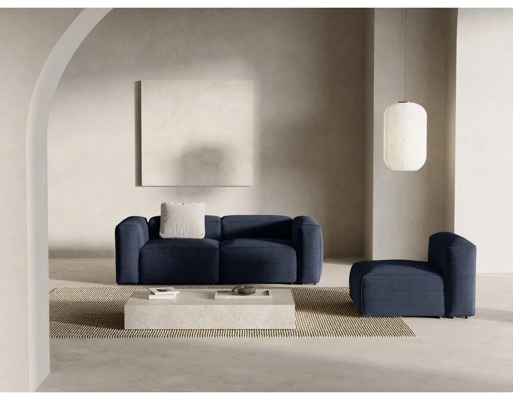 Tmavomodrá menčestrová pohovka 224 cm Bergano – Cosmopolitan Design