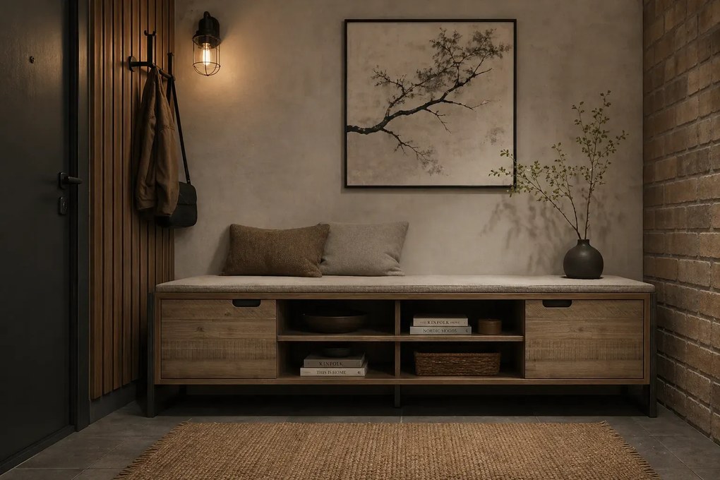 TV stolík Flow 200 cm z masívu hnedý/grafit
