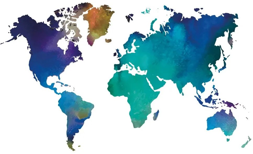 Tapeta farebná mapa sveta v akvarelovom prevedení - 300x200