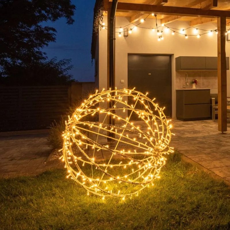 LED světelná koule, teple bílá, pr. 40 cm, černý kabel