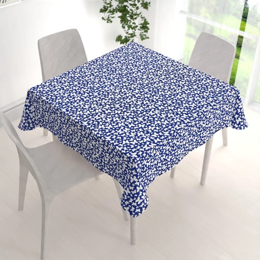 Biante Bavlnený štvorcový obrus Sandra SA-376 Biele motýliky na modrom 40x40 cm