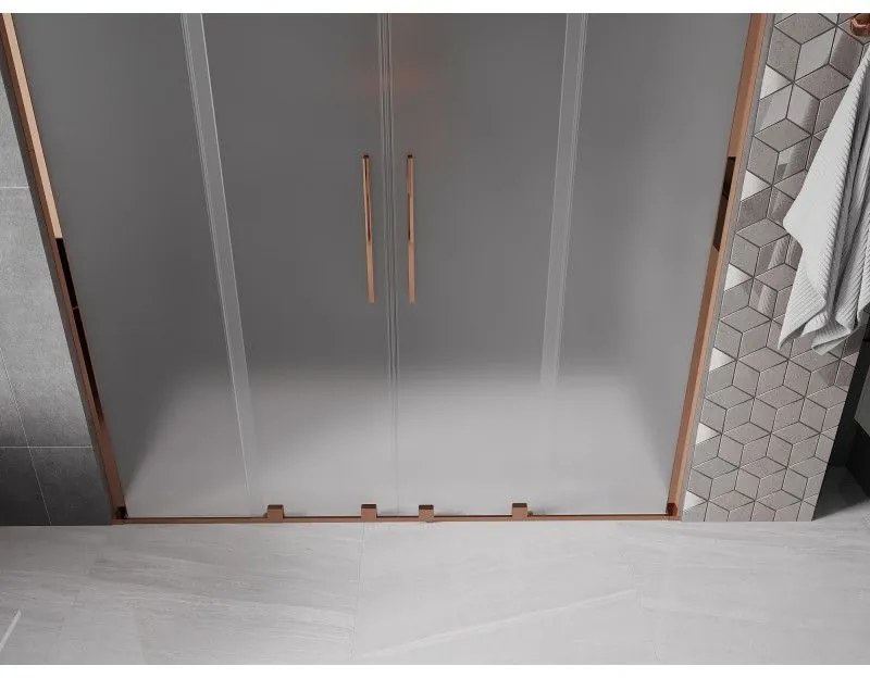 Mexen Velar L Duo, posuvné sprchové dvere do otvoru 180 cm, 8mm sklo námraza, ružové zlato, 871-180-003-32-60