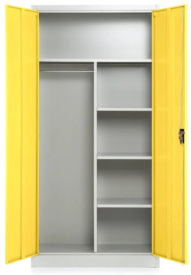 Kovová šatňová skriňa, 90 x 45 x 185 cm, cylindrický zámok, žltá - ral 1023