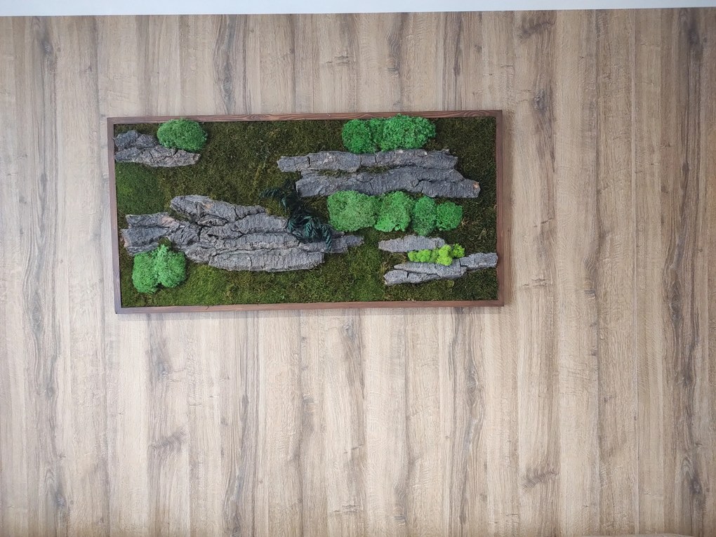 Machový obraz- lesný + provence mach a kôra 50cm x 100cm