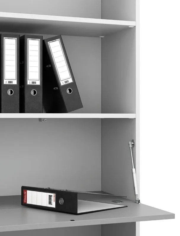 Široký kancelársky policový regál LAYERS, 1 box, 1582 x 400 x 1905, biela / sivá