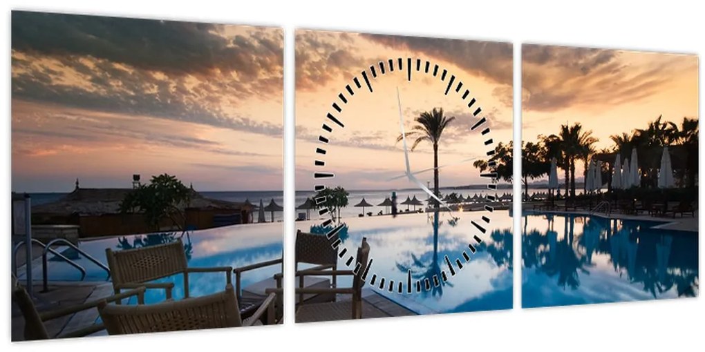 Obraz - Resort pri mori (s hodinami) (90x30 cm)
