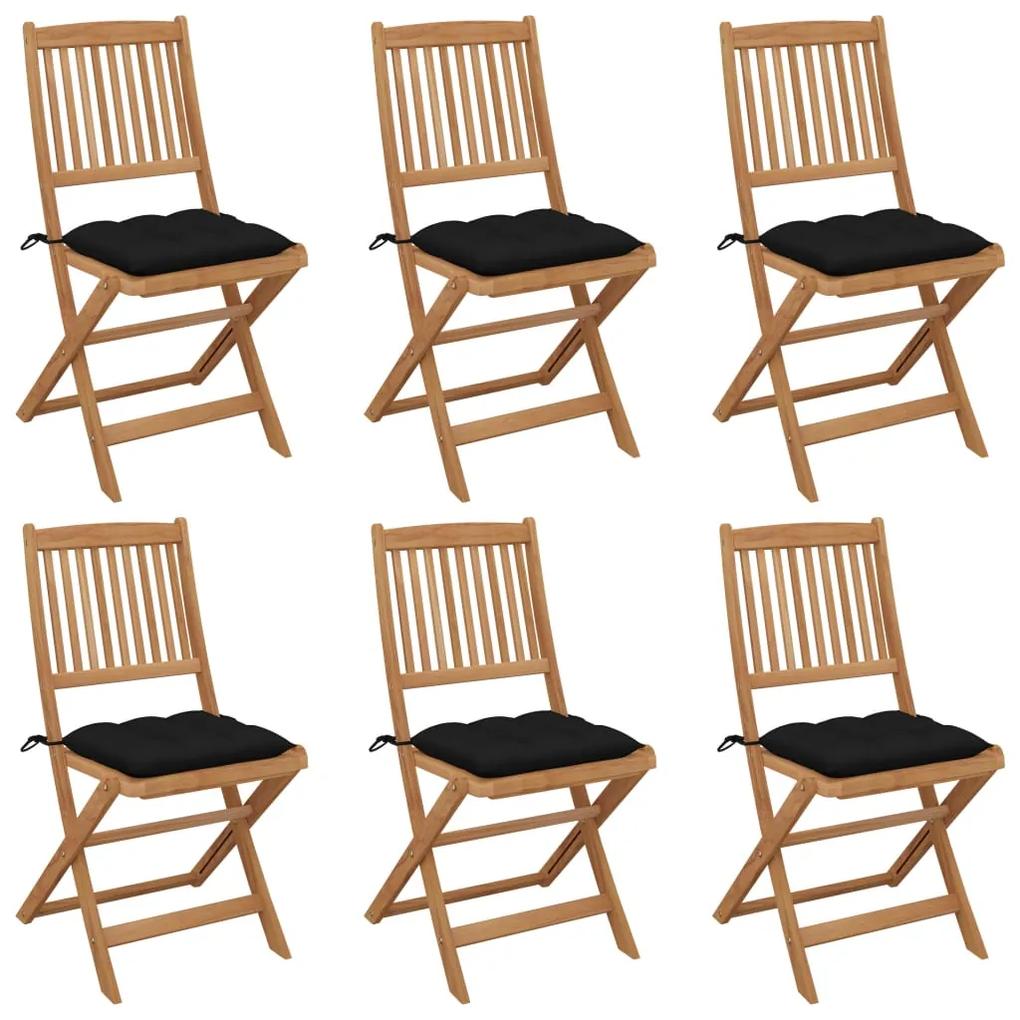 Skladacie záhradné stoličky so sedákmi 6 ks akáciový masív 3075016