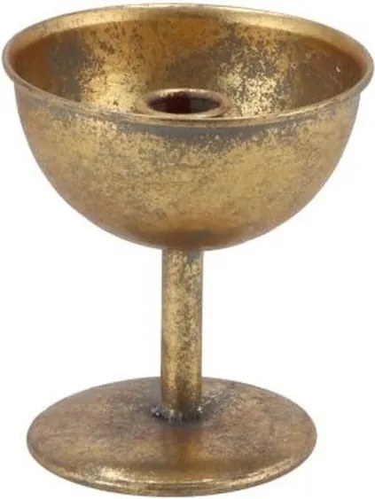 Zlatý antik kovový svietnik na nohe Dhaka gold - Ø 12*13 cm